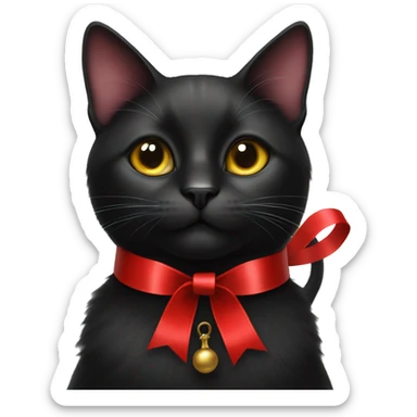 Elegant black cat with red ribbon around its neck and a bell collar  sticker