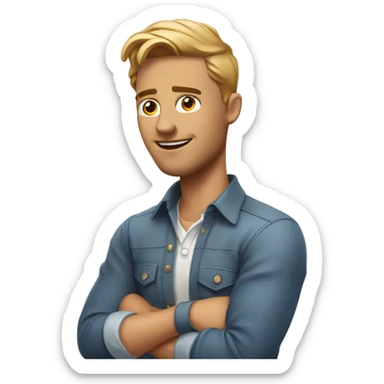 A handsome man who is a digital marketing content creator with his hands off just like he is showing something up sticker