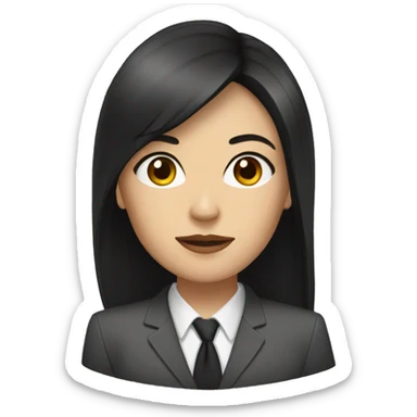 Female defense attorney with long black hair with brown suit sticker