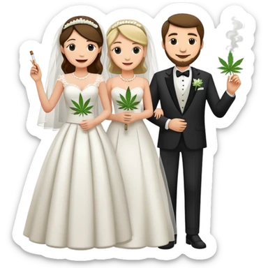 Wedding bride and groom, full body, smoking cannabis together, happy faces sticker