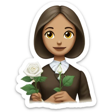 Charlotte Bronte holding a white rose in her hand sticker