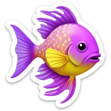 fish with purpleish pink front half, neon yellow back half and black dot on top fin sticker