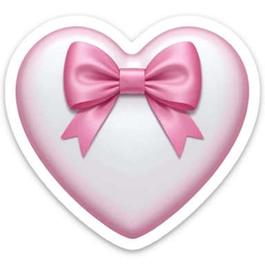 An iPhone emoji White Heart with a Pink bow wrapped around it's center sticker