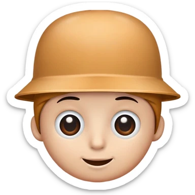 Brown circle, bucket on head circle eyes dot pupils line mouth sticker