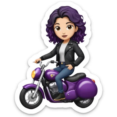 Light skin Pakistani with black wavy hair wearing black jacket and black jeans riding on top of a eggplant  sticker