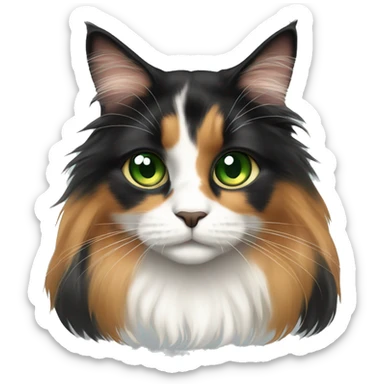 Long haired calico cat with green eyes sticker