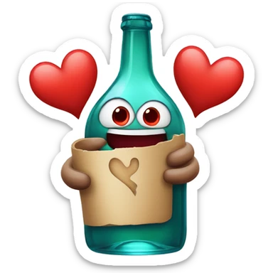 A red heart ❤️ with eyes, a mouth, and hands, tipsy and drunk, holding a bottle, looking wobbly and playful sticker
