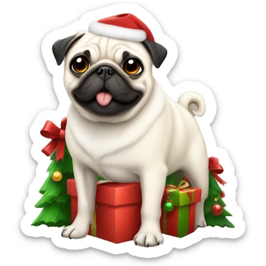 White pug Christmas  sticker