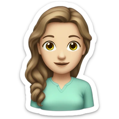 tall caucasian girl with Brown long Hair, green eyer, light blue shirt sticker