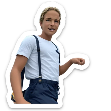 boy by the ocean shore sticker