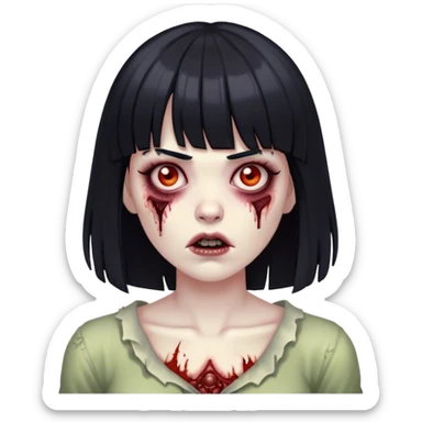 zombie woman with black hair and bangs sticker