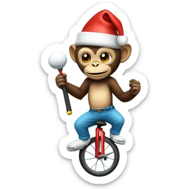 Monkey on a unicycle holding a golf club in a Santa hat  sticker