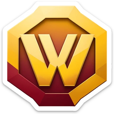 hexagon emblem with a thick yellow-to-gold outline and a dark red gradient inside. In the center, place a bold capital letter V in the same yellow-to-gold gradient as the outline. Keep the shapes clean and geometric, with smooth color transitions and no background color. sticker