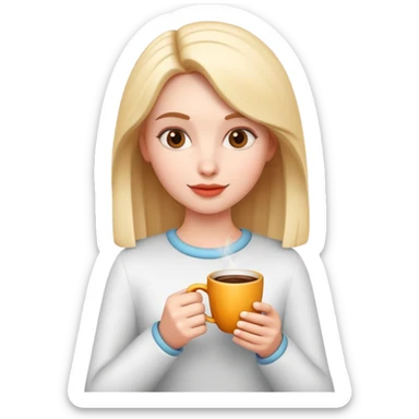 generate realistic detailed girl with cup of coffee in hand in 3d style sticker