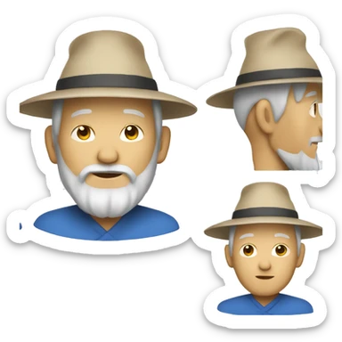 Old Chinese man with traditional beige Chinese hat with a long beard a blue shirt on sticker