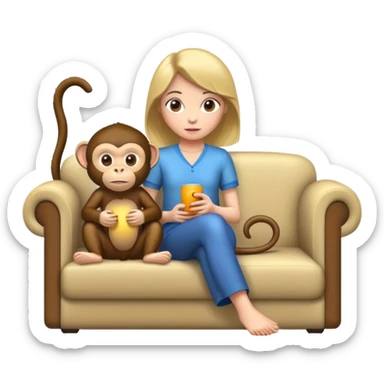 Girl and monkey sitting on a couch  sticker