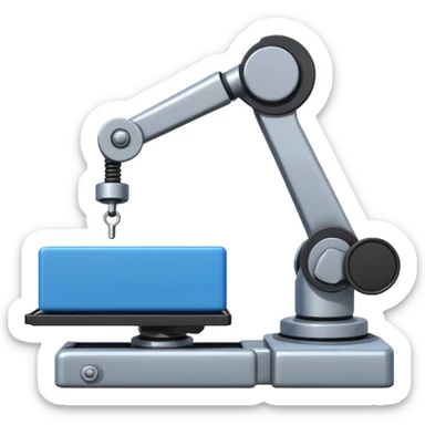 robot arm which is picking blue block on conveyor belt sticker