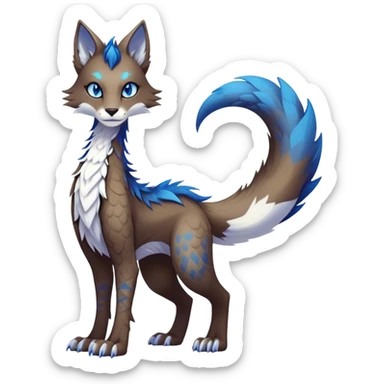 Kawaii dark edgy fantasy ethereal feline-vernid-sergal-fursona animal creature with a tufted tail full body with intricate markings  sticker