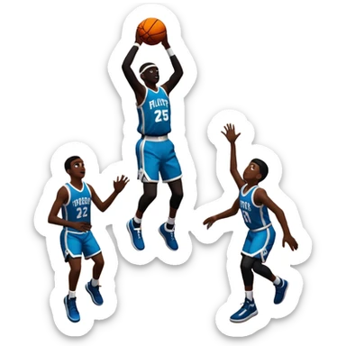 An icon featuring a basketball court with players in action, inspired by NBA 2K25. A player jumps for a dunk, with the ball mid-air. Bright lights illuminate the court, symbolizing the excitement of sports simulation games. Transparent background emphasizes the energy. sticker