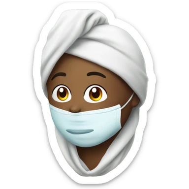 Person what a face mask on their face and a towel on their head sticker
