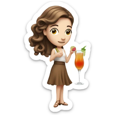 Dizzy White girl with long brown hair holding a cocktail sticker