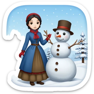 Virginia Poe and Maria Clemm 1800's full body building a snowman sticker