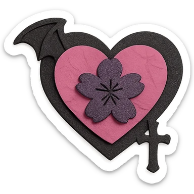 goth sakura heart, paper cutout style, layered black and pink, crafty gothic design sticker