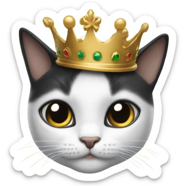 Gato blanco y negro con una corona dorada giñando un ojo sticker