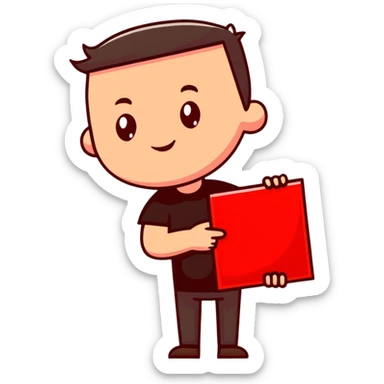 A man in a black t-shirt holding a red square, with the text "продающий красный" sticker