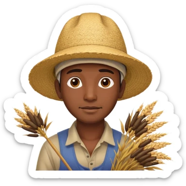 Indian man with asian rice farmer hat harvesting rice sticker