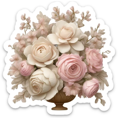 Realistic, detailed rococo floral arrangement, beige and pink sticker