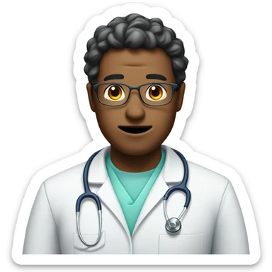  a doctor wearing only a scrub with a silly face expression sticker