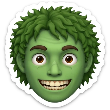 🙎🏻‍♂️com o dente serrado cabelo cacheado de cor de pele Verde com marca de rasgo nas olheiras  sticker