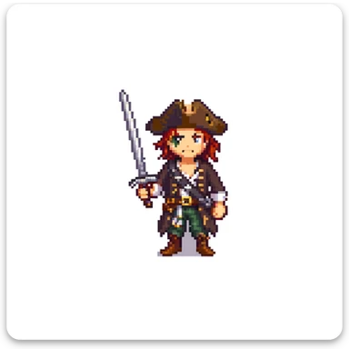 pirate character idle animation, 32-bit style, game sprite, standing with sword sticker
