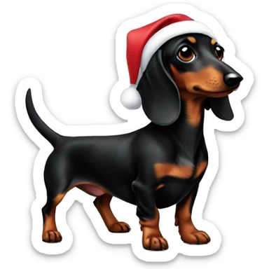 Black small dachshund with a brown spot on the chest on Christmas  sticker