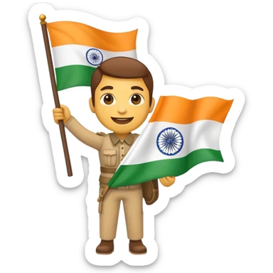 A creat emoji who hold Indian flag his hand and moving forward  sticker