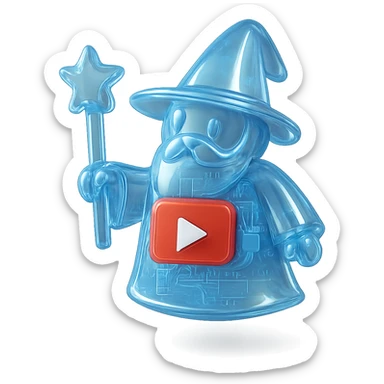 wizard with YouTube play button, glossy circuit style sticker