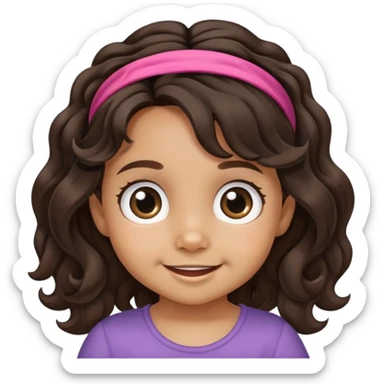 smiling toddler face with big eyes, medium skin tone, dark wavy hair, and a hair band sticker