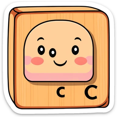 A cartoon wooden alphabet block with letter C and a cute face with rosy cheeks sticker