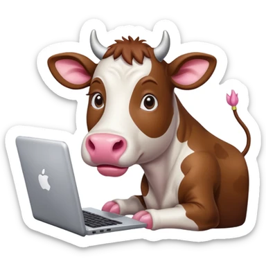 Cute cow using computer sticker