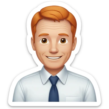 friendly older white man, receding ginger hair, fit, professional, smiling, with a collared shirt sticker