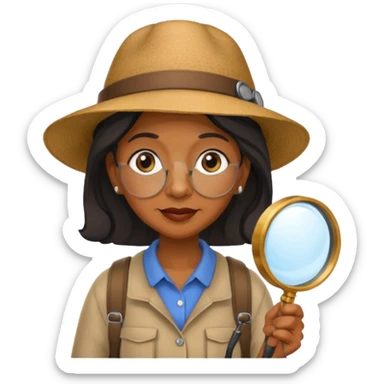 Explorer old black woman with hat and magnifying glass and backpack, portrait sticker