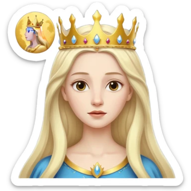White Long Haired Women, Queen with crown — soft expression, moonlight tone sticker