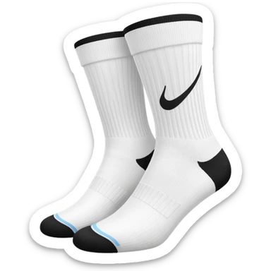 pair of white athletic socks with black swoosh logo sticker