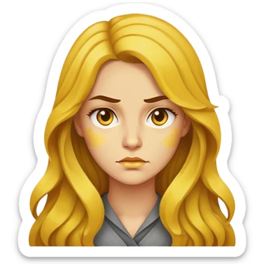 "- Nữ
- 30 tuổi
- Da vàng
- Tóc xoăn nhẹ màu nâu, dài 
- Mặt nghiêm túc
" sticker