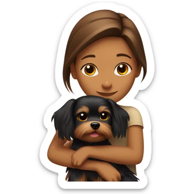 Tan girl brown straight hair hugging a yorkshire terrier dog sticker