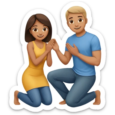 Woman kneeling in front of man sticker