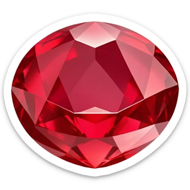 Cinematic Realistic Ruby Emoji, Deep and rich, with a smooth, polished surface gleaming in brilliant red, the facets catching light and casting fiery reflections. The rich color seems to glow with an inner warmth, while a soft, subtle shimmer highlights the edges. Soft glowing outline, capturing the essence of passionate beauty and timeless elegance in a precious ruby. sticker