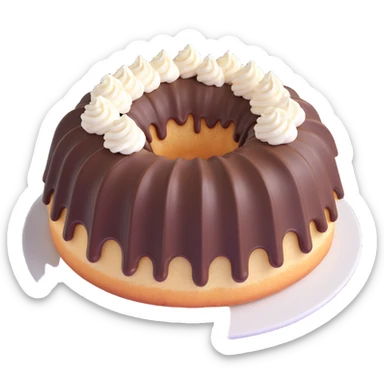vanilla bundt cake with chocolate frosting and white sprinkles sticker