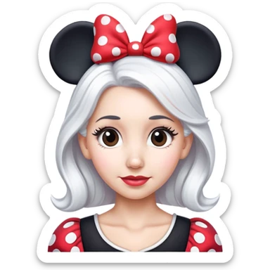 Woman with white hair Minnie mouse ears sticker